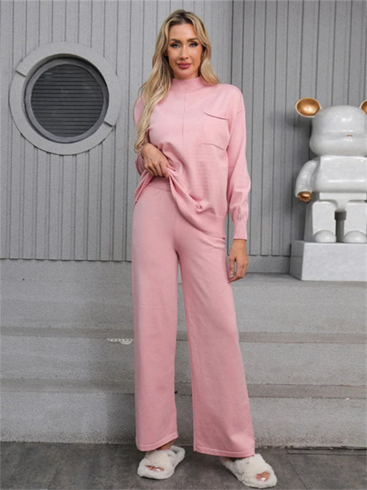 Vintage Knitted 2 Piece Suits with High Waist Pants