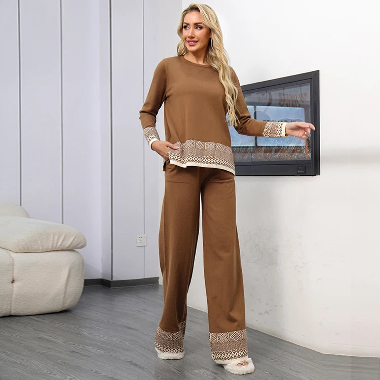 Chic High Waist Vintage Knitted Sweater & Pants Set for Women