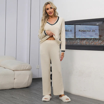 Cozy 2 Piece Knitted Outfit with High Waist Trousers