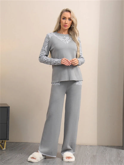 Vintage Knitted Two-Piece Suits with High Waist Pants