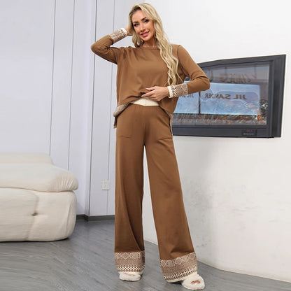 Chic High Waist Vintage Knitted Sweater & Pants Set for Women