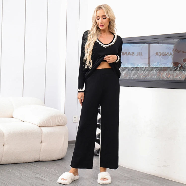 Cozy 2 Piece Knitted Outfit with High Waist Trousers