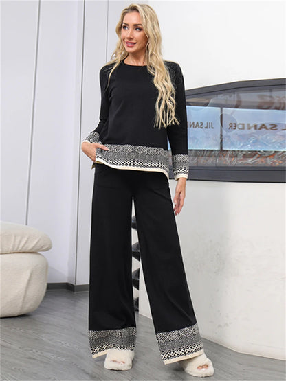 Chic High Waist Vintage Knitted Sweater & Pants Set for Women