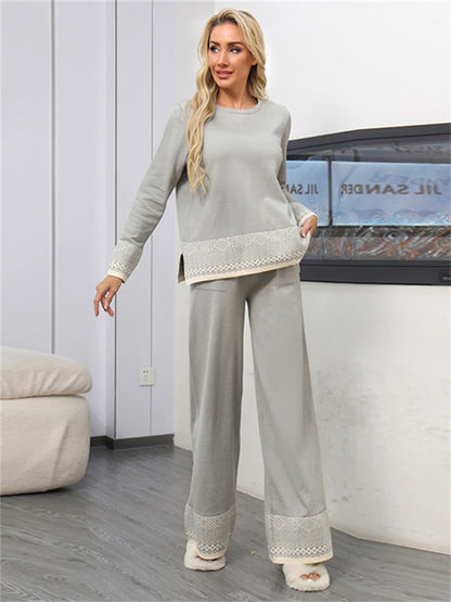 Chic High Waist Vintage Knitted Sweater & Pants Set for Women