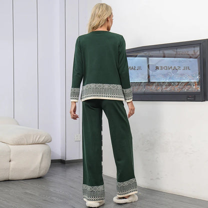 Chic High Waist Vintage Knitted Sweater & Pants Set for Women