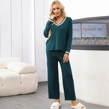 Cozy 2 Piece Knitted Outfit with High Waist Trousers