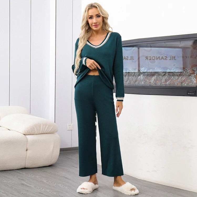 Cozy 2 Piece Knitted Outfit with High Waist Trousers