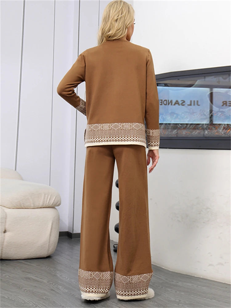 Chic High Waist Vintage Knitted Sweater & Pants Set for Women