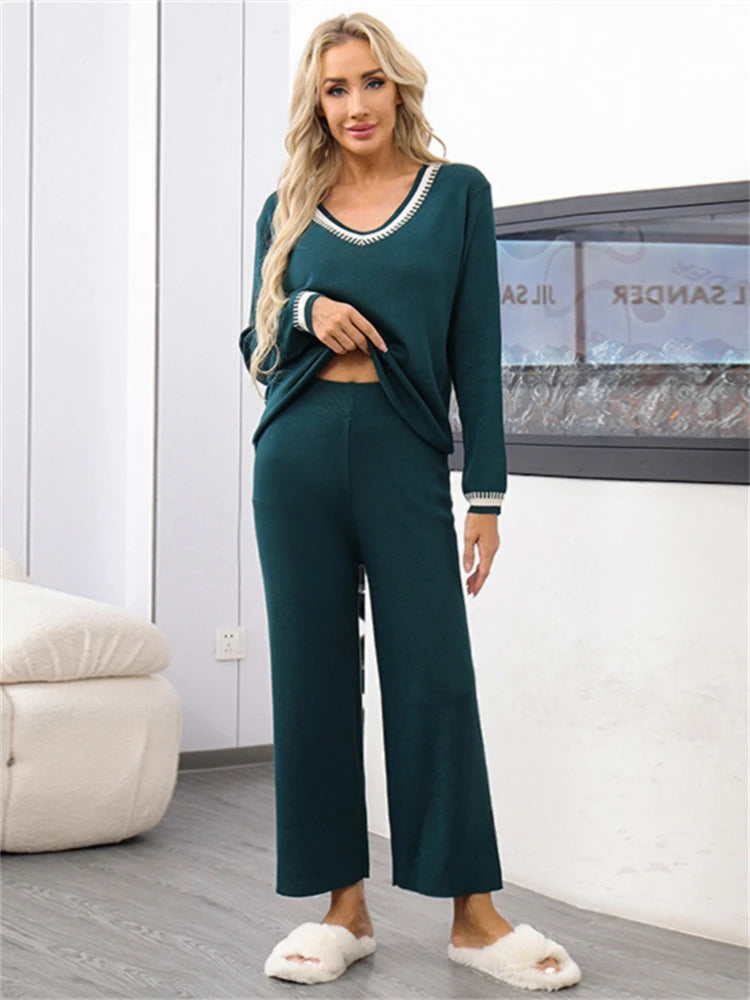 Cozy 2 Piece Knitted Outfit with High Waist Trousers