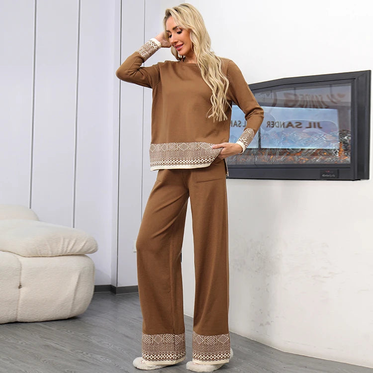 Chic High Waist Vintage Knitted Sweater & Pants Set for Women