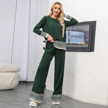 Chic High Waist Vintage Knitted Sweater & Pants Set for Women