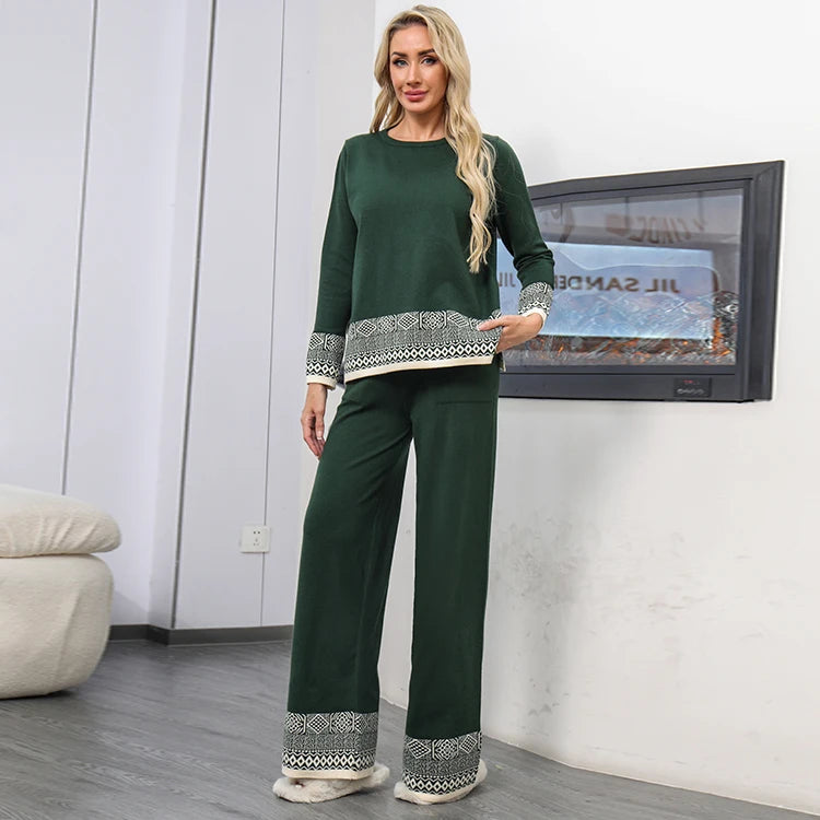 Chic High Waist Vintage Knitted Sweater & Pants Set for Women