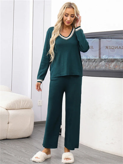 Cozy 2 Piece Knitted Outfit with High Waist Trousers