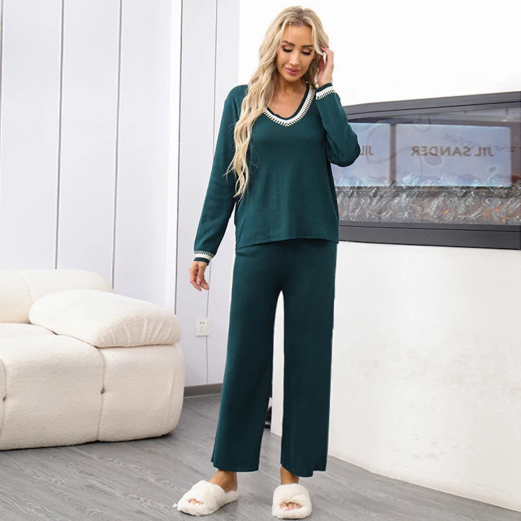 Cozy 2 Piece Knitted Outfit with High Waist Trousers