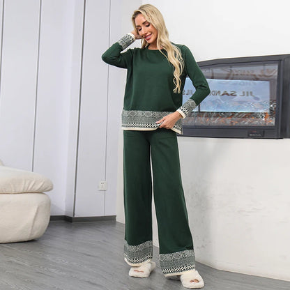 Chic High Waist Vintage Knitted Sweater & Pants Set for Women